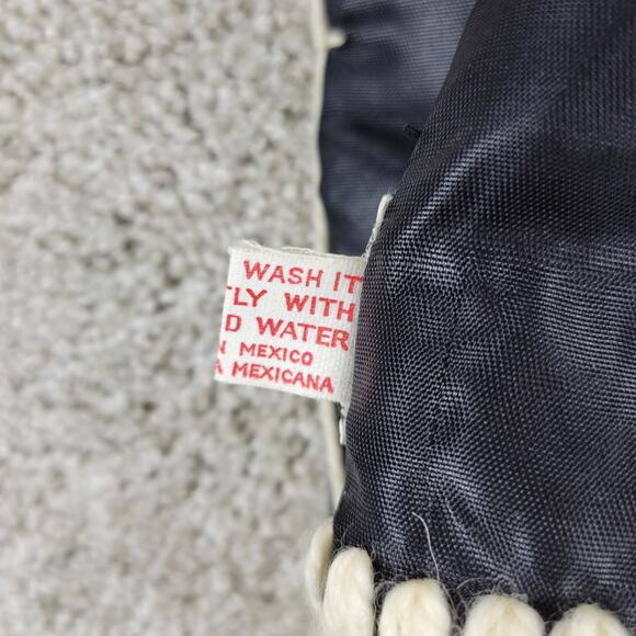 VINTAGE Mexican Rebozo 85" Black White Handmade Shawl Wrap Scarf RARE 60s 70S - Picture 6 of 16